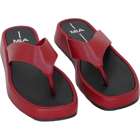 MIA Pamelia Women's Thong Sandals Deep Red Slip-On Wedge Flip Flops US 9M - Picture 1 of 6